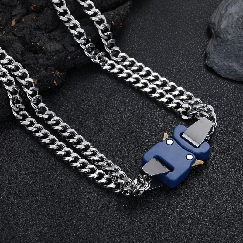 Trendy European and American Hip-Hop Thick Chain Metal Lock Necklace Cool High Street Short Biker Style Functional Clavicle Chain
