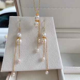 Ancient Style Gourd Style Tianshuangran Pearl Necklace Retro Fulu Tassel Pendant Earrings Set Clavicle Chain for Women