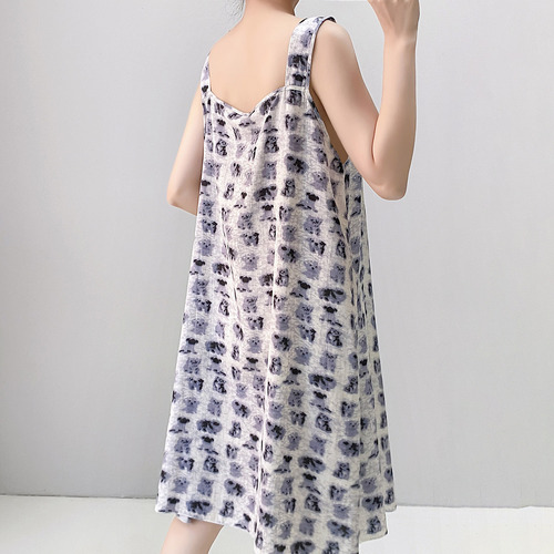 Women's Summer Cotton Satin Straps Sleepwear 2025 New Style Medium Length High School College Backless Dress Man-made Cotton Skirt