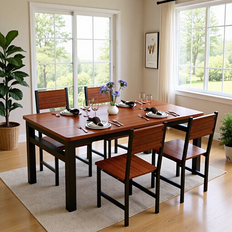 长方形饭店快餐桌椅4人6食堂早餐小吃店餐桌椅组合家用饭桌小户型