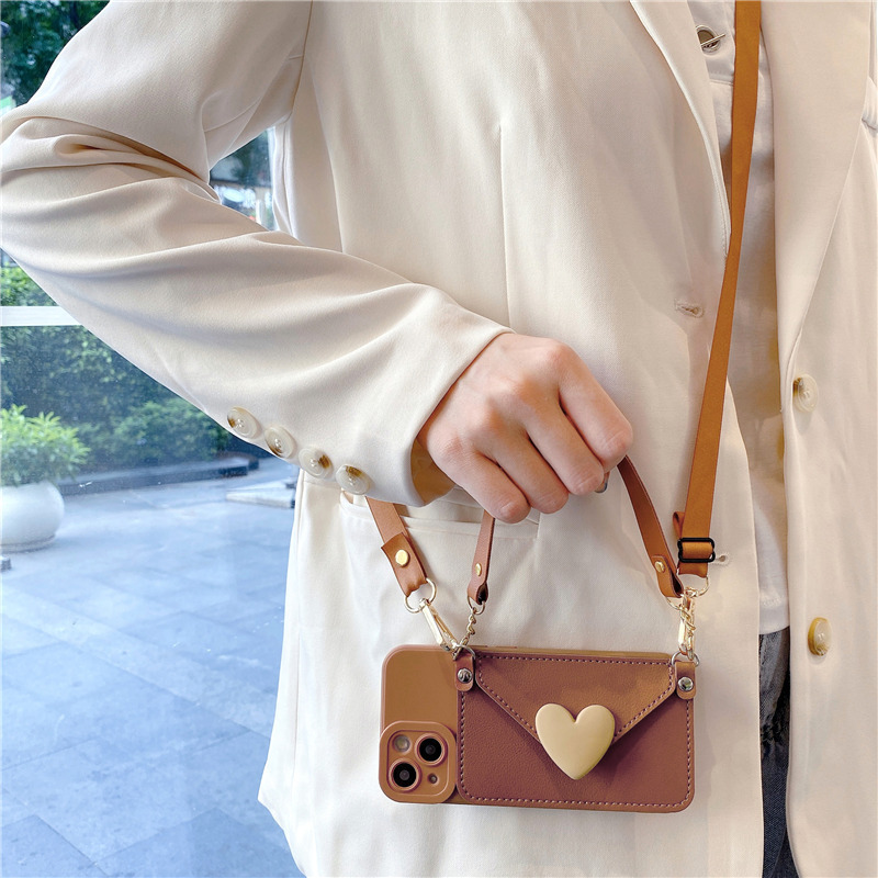 Love-Themed Coin Purse Suitable for Apple 17 Phone Case iPhone 16/15Promax Crossbody Strap 14/13 Silicone 12