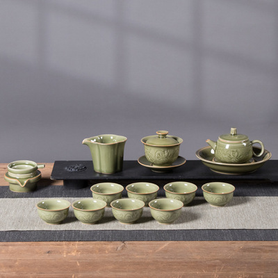 Longquan celadon Chinese style Yue To fake something antique Kungfu Online tea set suit ceramics manual household Teapot Cover bowl teacup