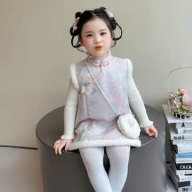 萌糖糖女童加绒冬季汉服毛衣套装拜年服女宝宝加厚唐装新年服