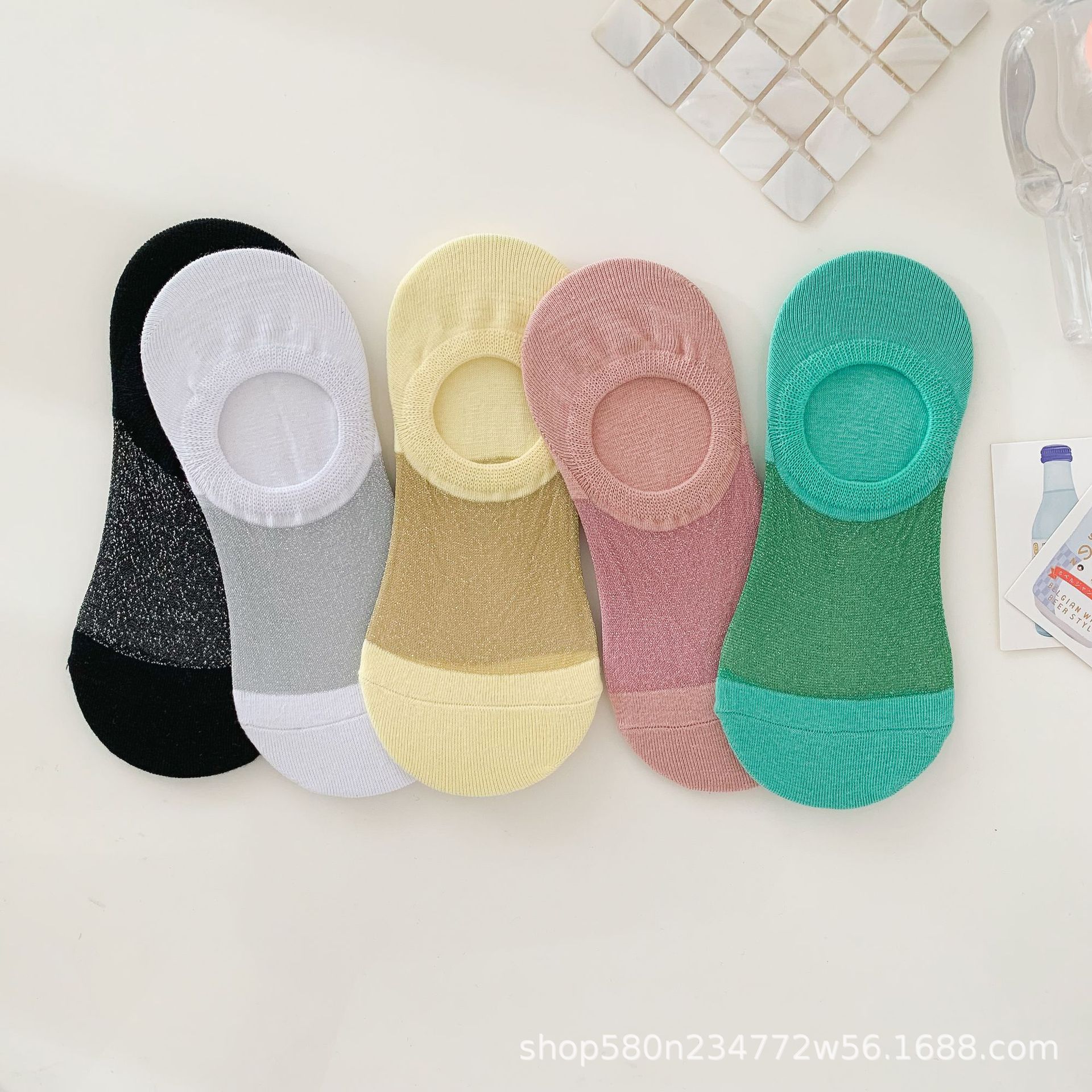 Women's summer thin socks glass stockings khaki gold low-cut boat Socks women's heel silicone invisible socks