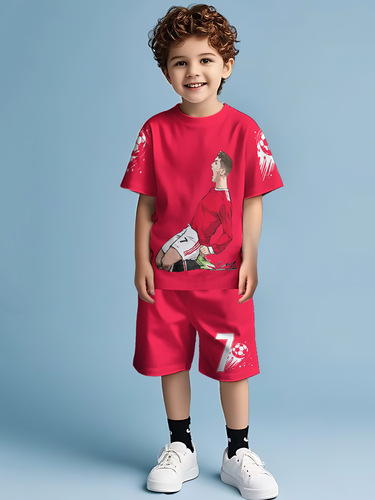 Amazon Cross-border Best-selling Trend 3D Digital Anime Cartoon T-shirt Boys Casual Sports Short-sleeve Set