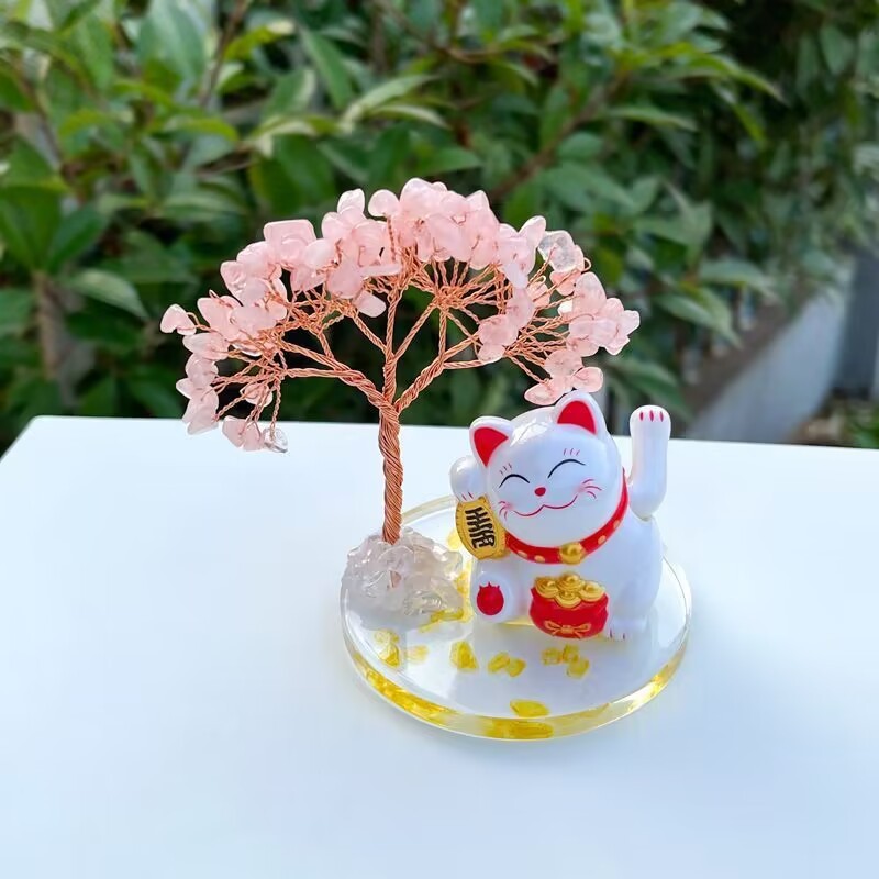 紫粉水晶許願樹招財猫ホームオフィスは、招財樹リビングに玄関の車のテーブルを置く|undefined