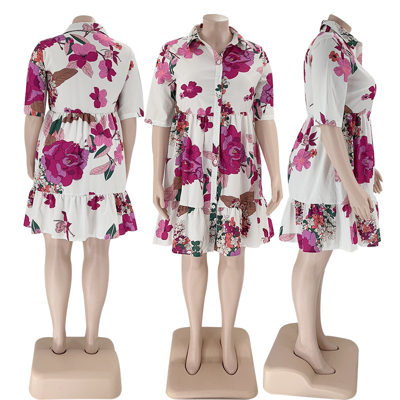Regular Dress Simple Style Turndown Printing Pleated Half Sleeve Multicolor Knee-Length Holiday display picture 13