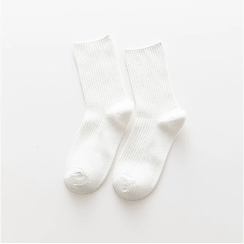 High ribbed socks set, 5 pairs cotton, women's crew socks, one size