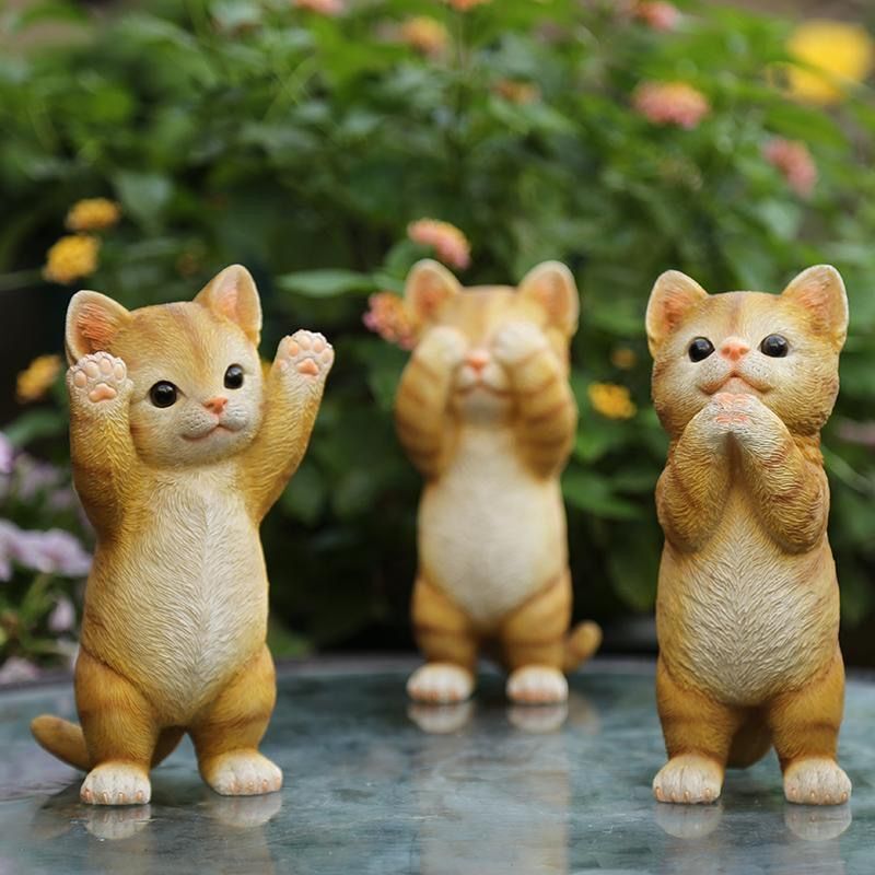 クロスボーダークリエイティブかわいいシミュレーション猫の装飾品屋外庭中庭の装飾子猫樹脂工芸品装飾品|undefined