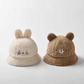 moinmlon韩版冬季新款儿童保暖盆帽宝宝加绒造型帽羊羔绒婴儿帽子