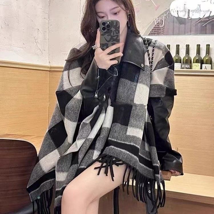 Internet Celebrity Imitation Cashmere Shawl, Women's Tassel Plaid Cardigan, Large Size Cape, Woolen Coat, Cloak, Shawl, Scarf