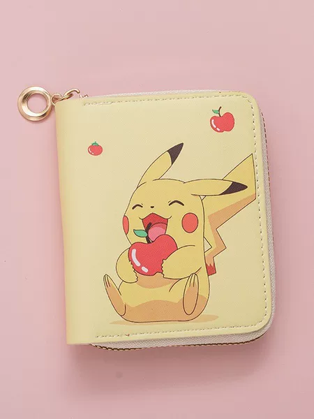 Fashionable Pikachu Cute Print Coin Purse Cartoon Anime Female Student Short Zipper Small Wallet Cross-Border Portable