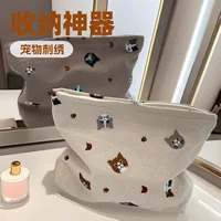 Маленький белый кролик в японском стиле с вышивкой кошка из хлопка и льна косметическая сумка