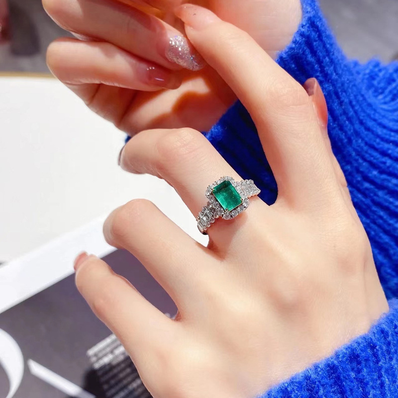 Colorful Treasure Luxury Emerald Ring Women's Embellished Diamond Tourmaline Ring Luxury Atmospheric Cultivated Emerald Finger Ring Colorful Treasure Luxury Emerald Ring Women's Embellished Diamond Tourmaline Ring Luxury Atmospheric Cultivated Emerald Finger Ring