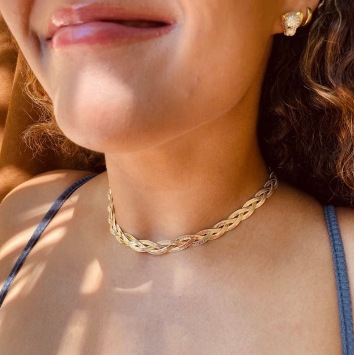 Women's designer handmade braided titanium steel necklace Women's new trendy European and American light luxury three-layer simple snake bone chain