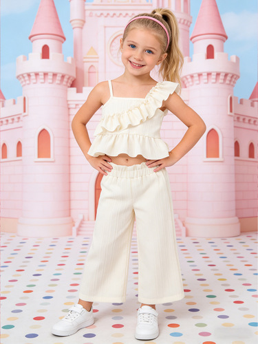 2026 new girls 'suit ruffled sling + wide-leg pants children's clothing in stock wholesale casual matching