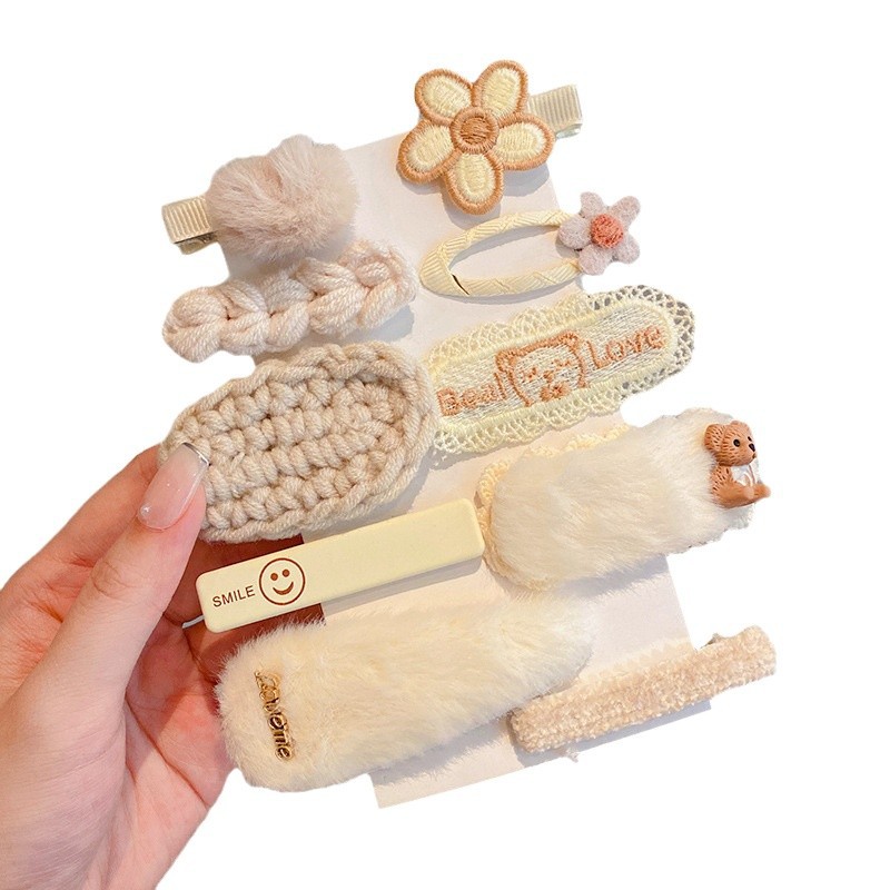 Cute clip de dibujos animados clip de borde conjunto frente cejas clip de cabello para chicas clip de BB otoño invierno de alta sensibilidad adornamiento de cabello tocado