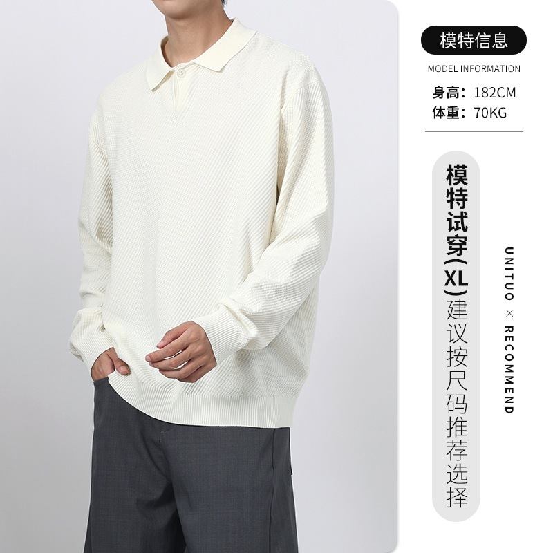 Lacer americano hombre casual versátil camiseta de punto otoño invierno con solapa polo camiseta de manga larga suéter de hombre chaqueta superior