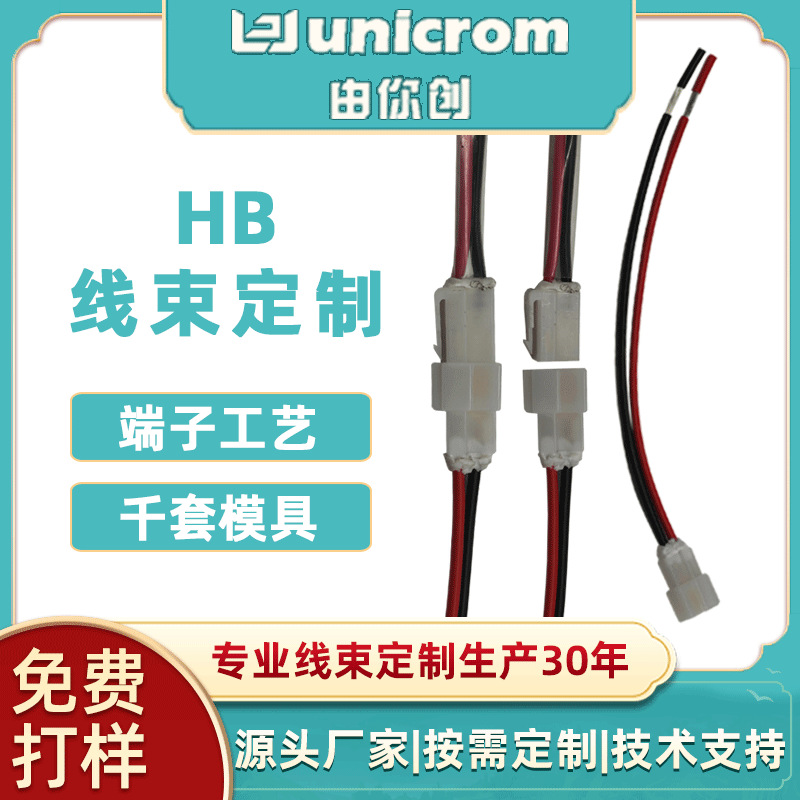 HB端子线束定制车载2芯3芯6芯公母对接纯铜线加工源头工厂连接器