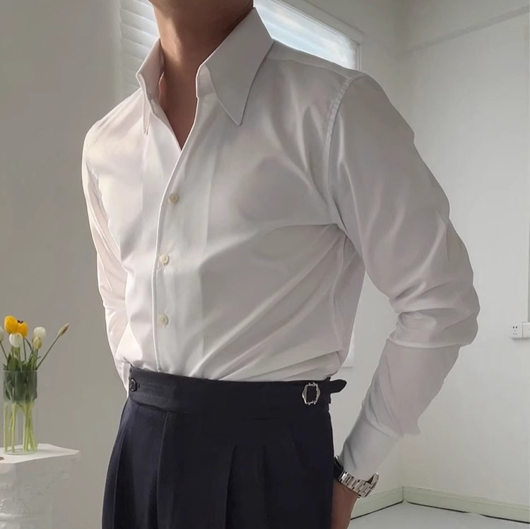[Ruishen Clothing] Italian -style collar shirt casual business bamboo fiber free hot shirt wide -angle collar fidelity