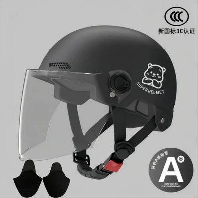 adult half helmet – Motosiklet kaskı (dəbilqə) - black-transparent-long-mirror-silver-white-bear-ear-protection