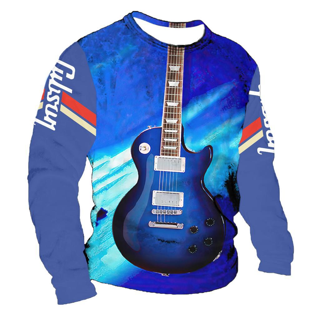 2022 retro hombres 3D digital placket abierto de siete botones Camiseta de manga larga de los hombres de guitarra patrón transfronterizo estación independiente