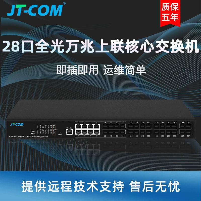 Оптический коммутатор Jingtang на 32 порта, 24 оптических порта SFP Gigabit + 4 оптико-электронных порта 10 Gigabit