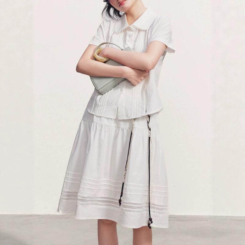 Crea Kitt Spring Love Song Doll Collar Short Sleeve Shirt Women's Summer Miu Style Skirt Casual Set Crea Kitt Spring Love Song Doll Collar Short Sleeve Shirt Women's Summer Miu Style Skirt Casual Set