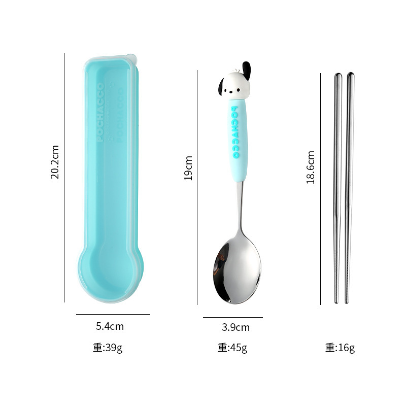 304 ステンレス鋼本物のサンリオスプーンと箸セット大きな耳の犬子供用スプーンクロメポータブル食器セット|undefined