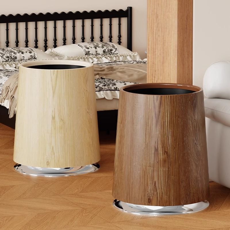 Retro Wood Grain Trash Can Household New Living Room Kitchen Bathroom Office Commercial Large Capacity Chinese Paper Basket