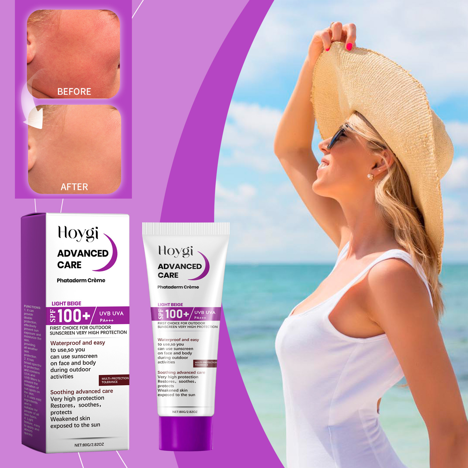 Hoygi Moisturizing Protective Cream Moisturizing, Refreshing, Breathable, Isolation from Outdoor Uv Rays, After-Sun Skin Care Protective Lotion
