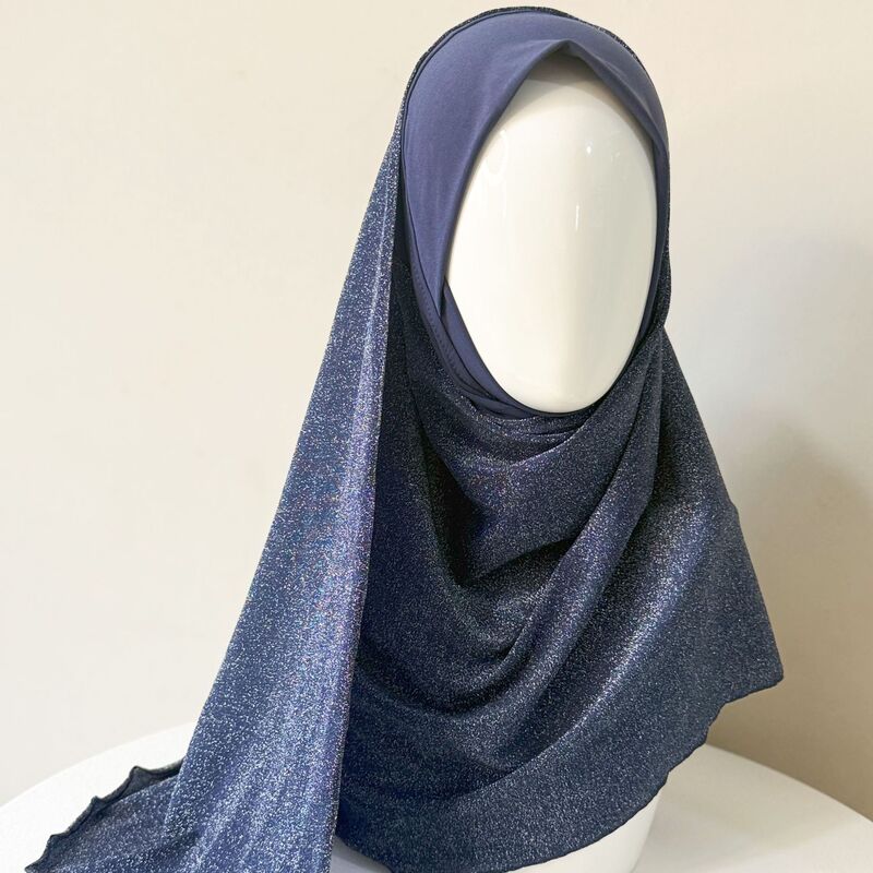 Modal Hijab 新款水晶麻拼接银丝网方便头套饶巾简单款包头头巾纱|undefined