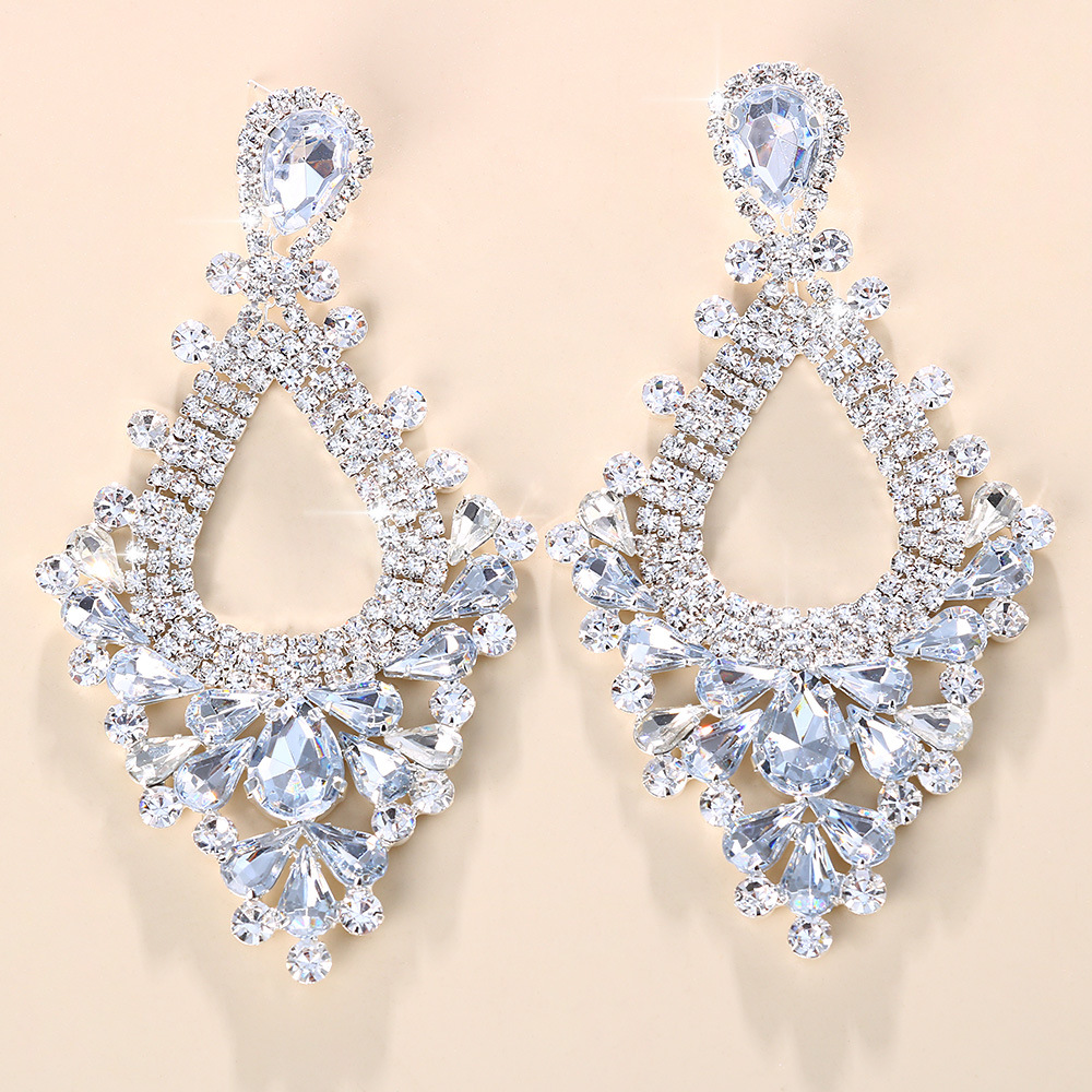 Fashion Water Droplets Rhinestone Drop Earrings Hollow Out Crystal Earrings 1 Pair