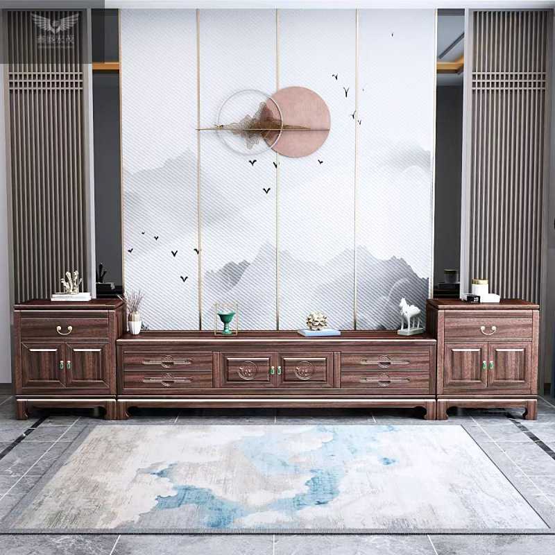 Estilo chino nuevo estilo chino neoclásico ébano mueble de TV de madera maciza todo en uno moderno