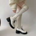 白色粗跟气质小皮鞋女2022春秋新款高跟鞋方头设计感防滑百搭单鞋