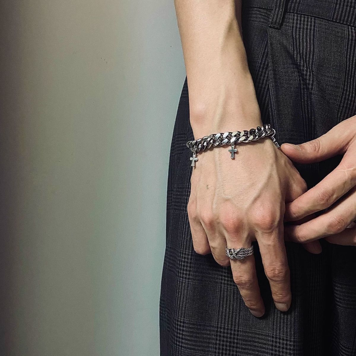 1 Piece Quantity Hip-Hop Cross Titanium Steel Plating Men's Bracelets Men's Chain Bracelets
