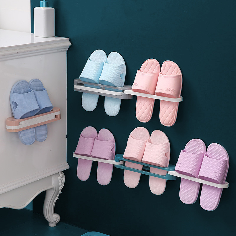 Three-in-one Punch-free Bathroom Slipper Rack Toilet Door Wall-mounted Storage Shoe Rack Foldable Towel Rack