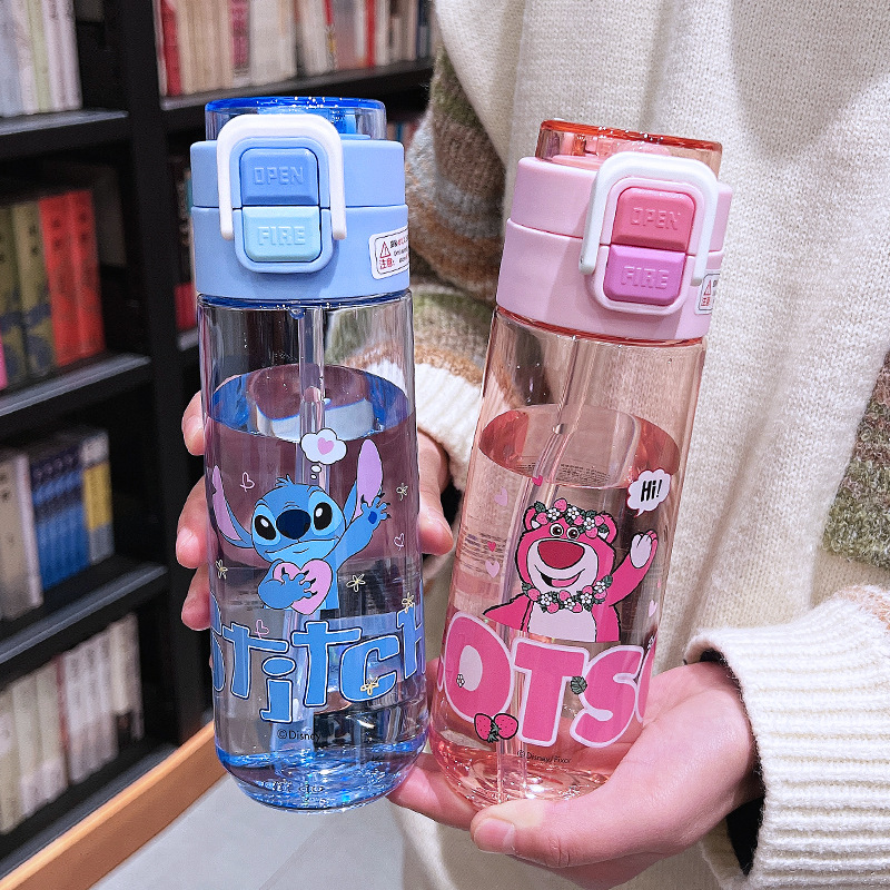 Strawberry Bear Children's Double Drink Space Cup Girl Portable Straw Water Cup Summer Student Large Capacity Shockproof Plastic Cup