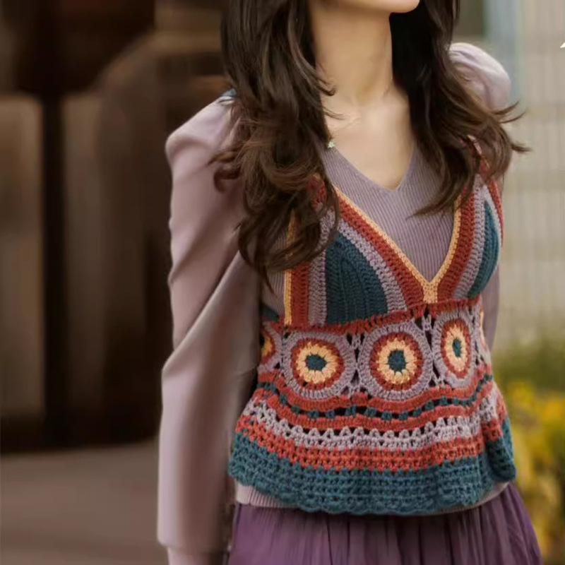 Spring Sending Lover Zhou Yutong Zhuang Jie Same Hand Crochet Camisole Shirt Holiday Travel Star Same