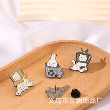 卡通动物胸针个性配饰情侣款金属创意徽章别针猫咪熊服饰背包装饰