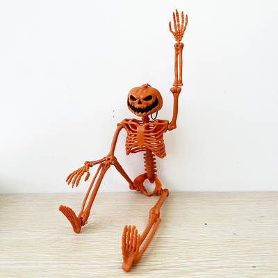 Halloween Haunted House Stage Decoration Props Skeleton Orange Pumpkin Head Stereo Skeleton Horror Skeleton Skeleton