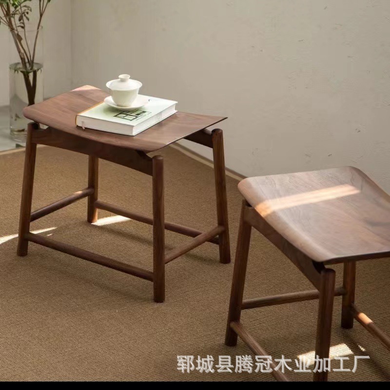 Chinese-style Solid Wood Square Stool Living Room Shoe Changing Stool Elm Wood Yuanbao Log Saddle Bench Bedroom Stool Home Low Stool