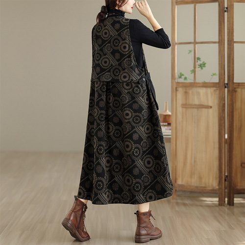 Women's Casual Washed Denim Print Belted Dress - New Arrival