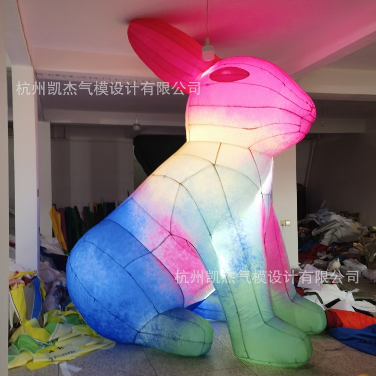 充气七彩灯光兔子气模商场布置花纹兔卡通公仔模型仿真动物道具