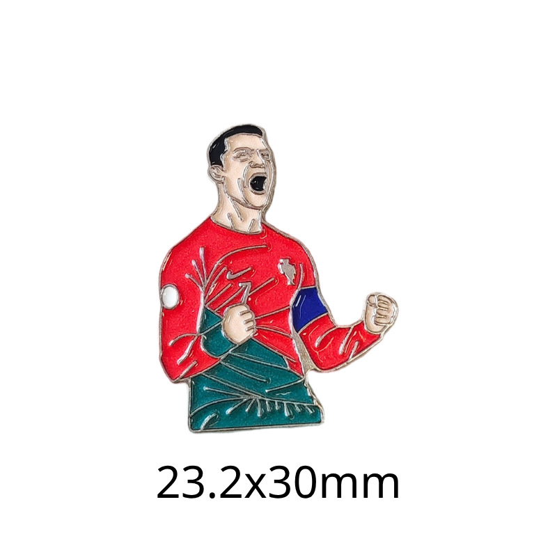 Fabricante personalizado Champions League World Cup Football Super Star Metal Insignia Imagen de dibujos animados Etiqueta del teléfono móvil Insignia Regalo