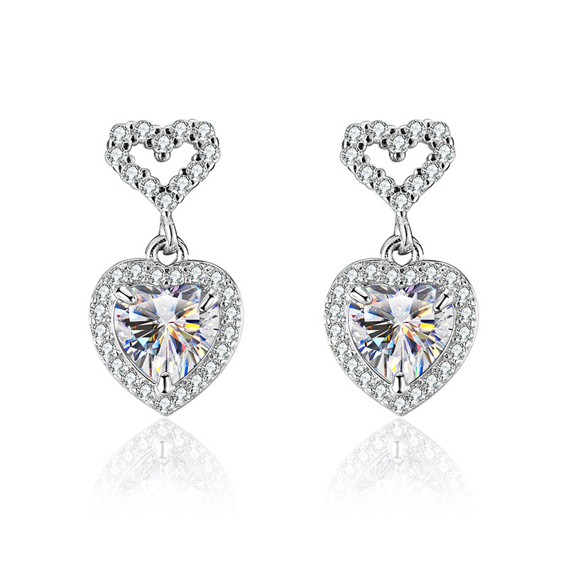 S925 pendientes de aguja de plata pendientes de piedra de mozan color color corazón pendientes de diamantes de mozan lujo joyería de boda fabricantes de joyería