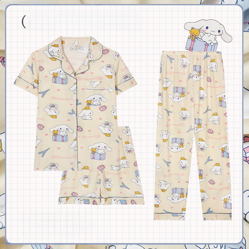 여성용 여름 세눈 파자마 봄, 가을, 여름 순면 3 피스 반팔 2024 신작 가디건 홈웨어 세트