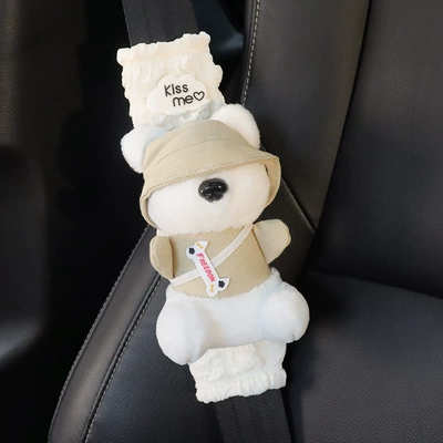 Anti-Wear and Anti-Strangle Shoulder Strap — Seat belt shoulder pad - 1-piece-khaki-bear-puff-shoulder-cover