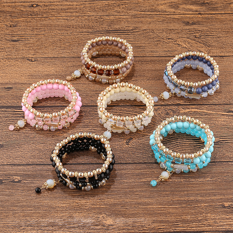 Fashion Round Arylic Alloy Glass Beaded Layered Women's Bracelets 1 Piece display picture 1