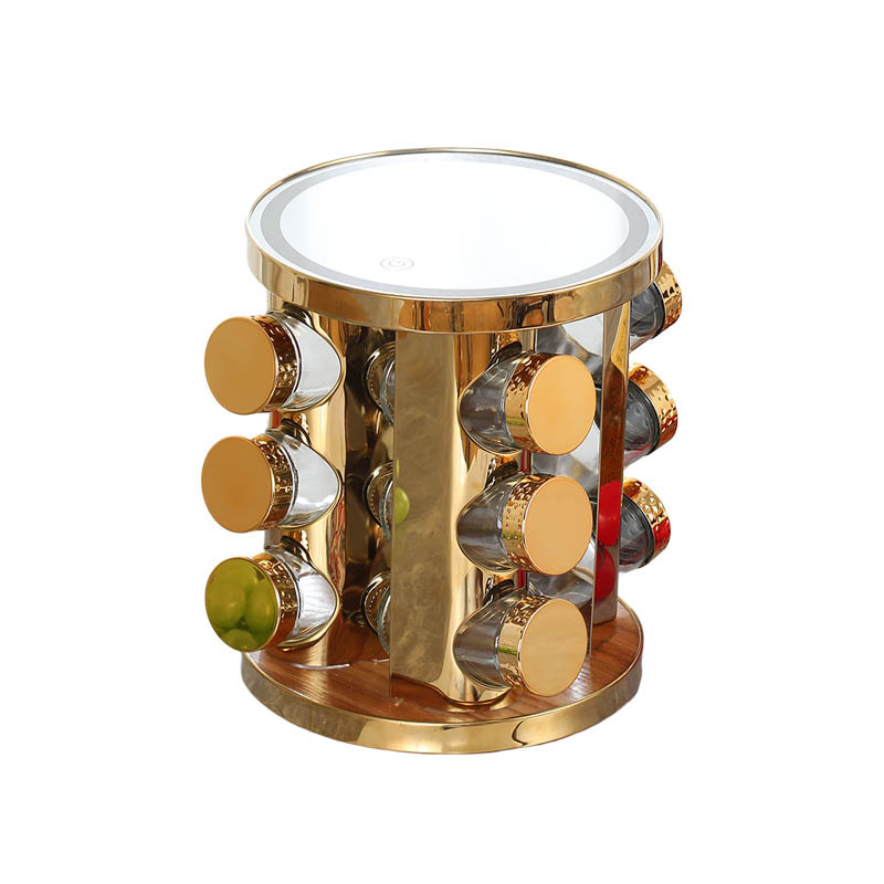 Cocina luminosa ronda condimento estante espejo de acero inoxidable suministros de cocina estante de almacenamiento de múltiples capas estante de almacenamiento condimento